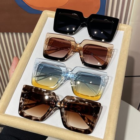 4 Pairs Women's Plastic Summer Gradient Square OVERSIZE Minimalist Trendy Sexy Casual Fashion Glasses Suitable for Daily Wear, GENUIN MOMENT