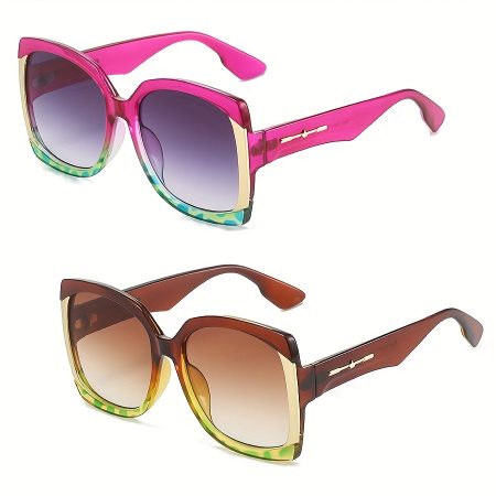 2 Vintage Oversized Tortoiseshell Fashion Glasses for Women - Stylish Decorative PC Frame with Gradient Lenses, Perfect for Street Photography & Casual Wear, Fashionable Eyewear, Decorative Eyewear, Durable Eyewear