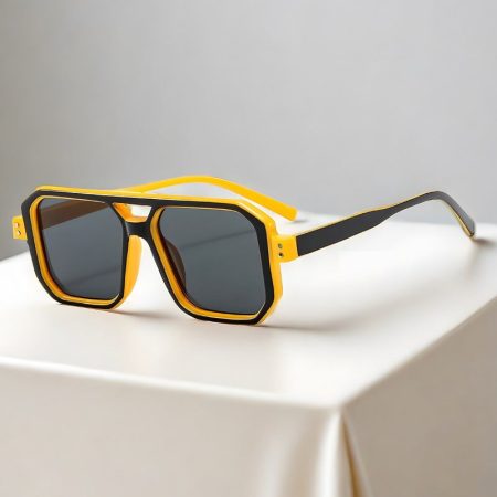 Women'S Retro Casual Oversized Square Fashion Glasses - Black Frame with Yellow Accents, Protection, Fashionable & Trendy Decorative Lenses for Everyday Style, Oversized Glasses