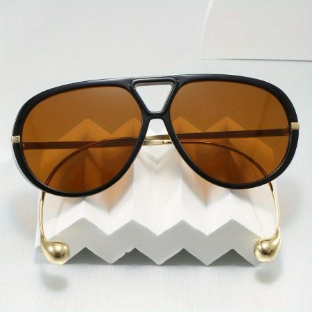 Vintage Oversized Double-Bar Frame Fashion Glasses for Women - UV400 Protection, Golden-Tone Metal Accents, Stylish Rectangular Lenses, Perfect for Casual or Trendy Outfits, Fashionable Eyewear | Vintage Style Glasses | Durable Eyewear