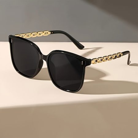 Women's Oversized Vintage Glasses - Bold Avant-Garde Statement Eyewear with Chain Link Arms, Lightweight Plastic Frame Non-Prescription Decoration, for Parties, Photoshoots, Everyday Outfits - Vintage Inspired Fashion Accessory